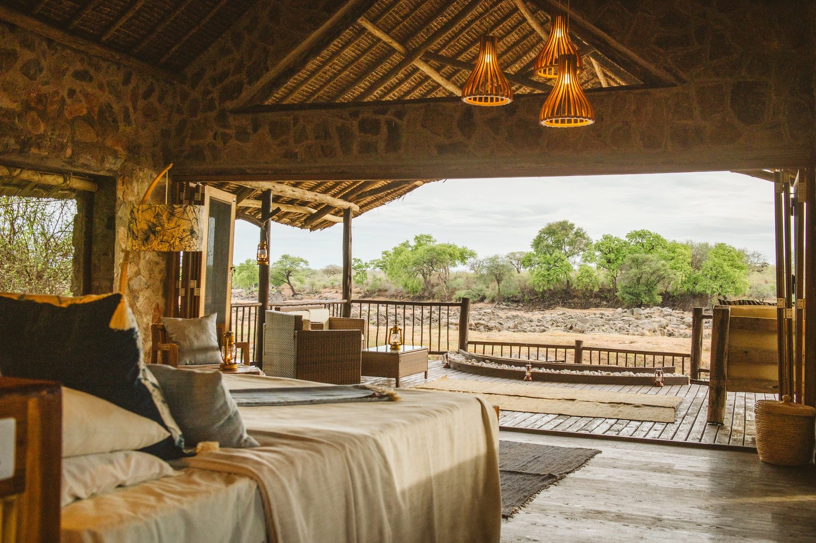 Open safari lodge looking into the landscape