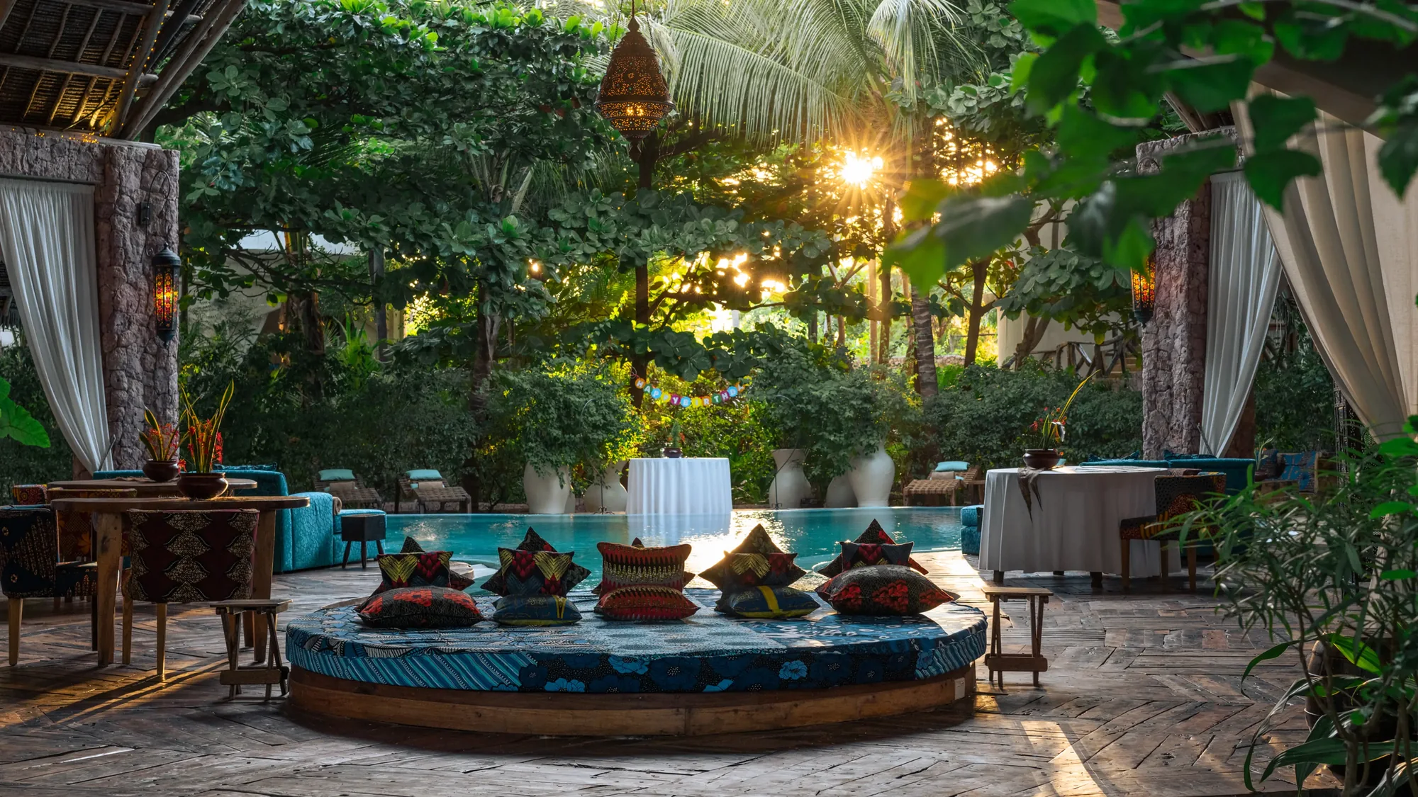 An intimate open-air Zanzibar lodge surrounded by tropical greenery