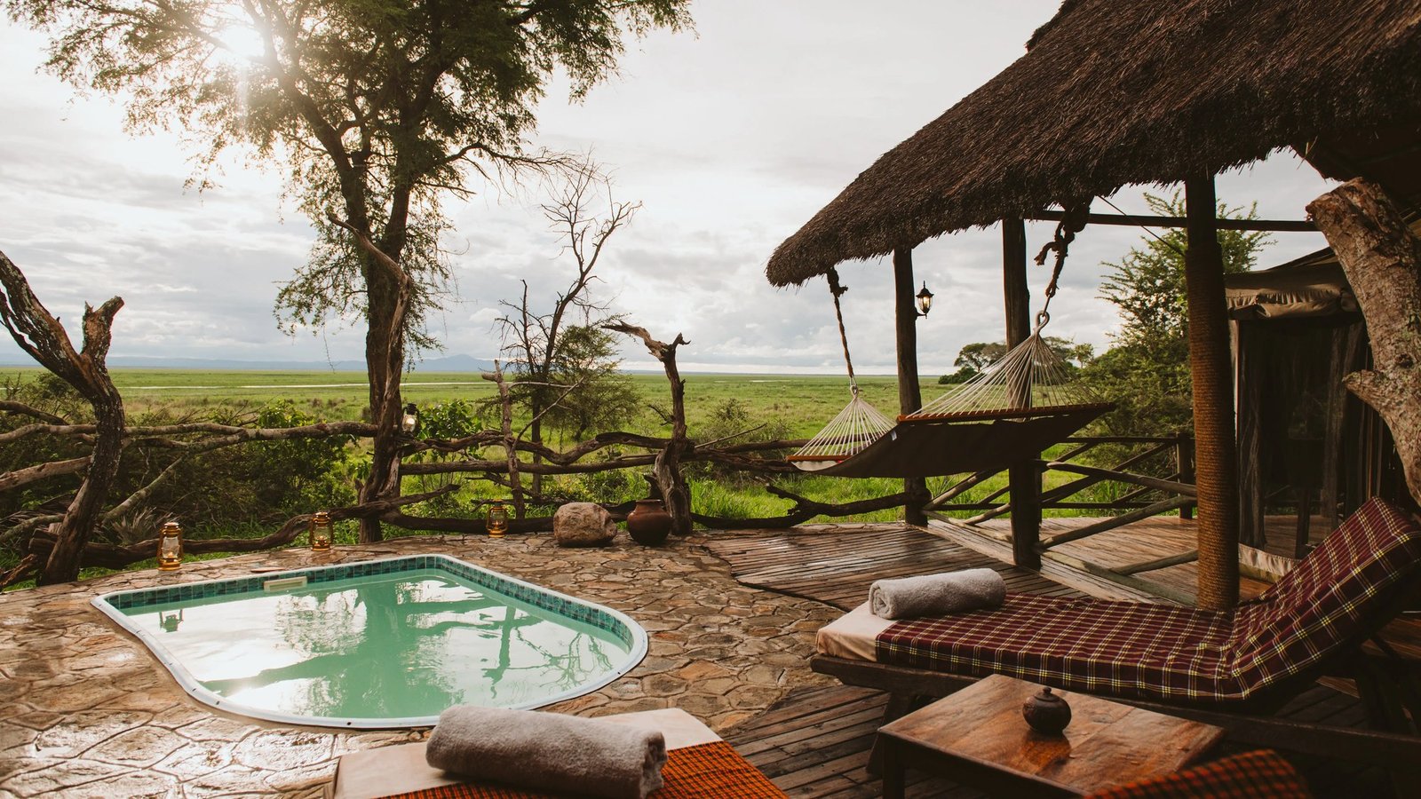 Private safari lodge terrace overlooking the wild